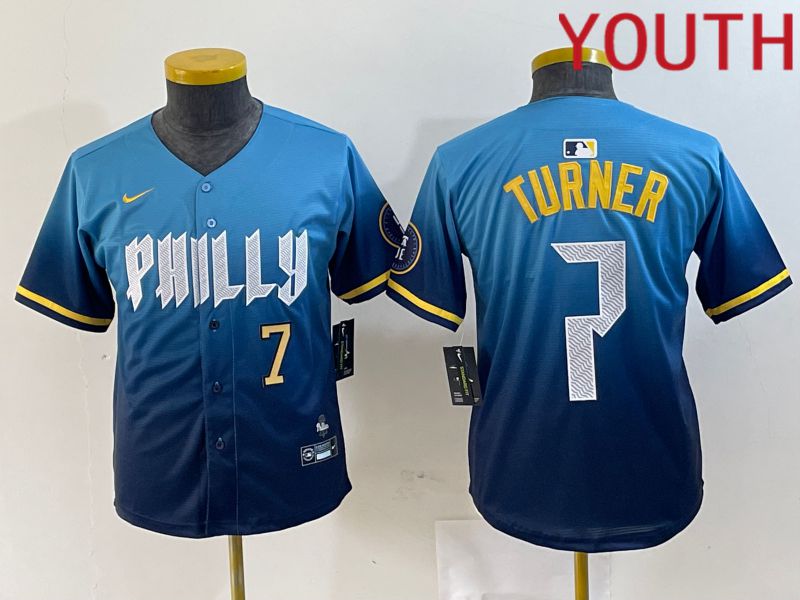 Youth Philadelphia Phillies #7 Turner Blue City Edition Nike 2024 MLB Jersey style 3->->Youth Jersey